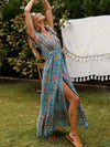Boho Wrap Blue Maxi Dress