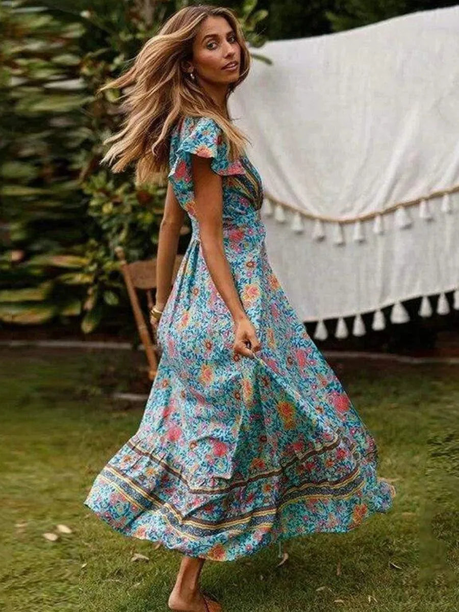 Boho Wrap Blue Maxi Dress