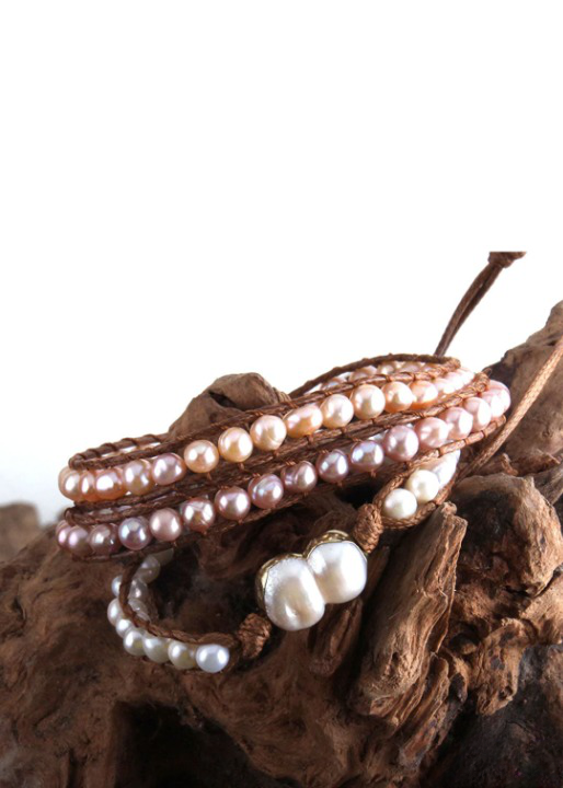 Boho Wrap Bracelet - Natural Perl