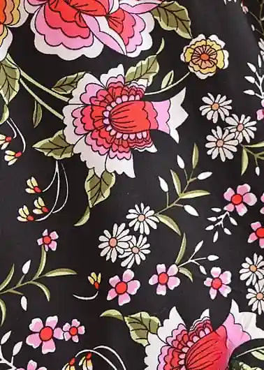 Boho black maxi skirt with floral pink pattern