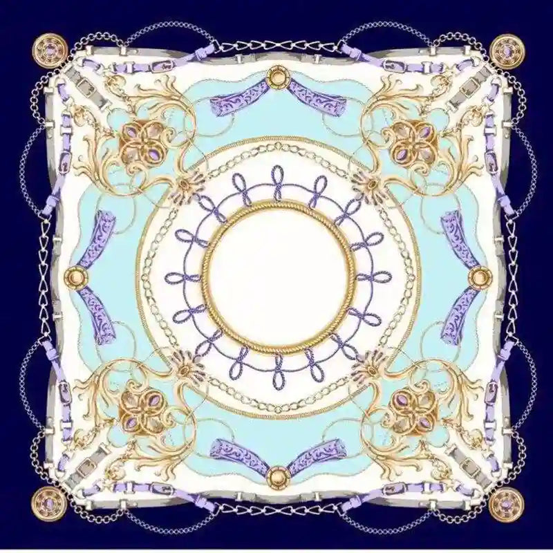 Boho blue Scarf Stylish gold print