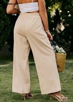 Boho khaki cotton pants with wide legs pompom pattern
