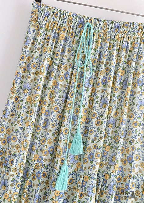Boho maxi Skirt Esme Flower  in green with yellow and purple tones