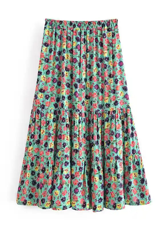 Boho maxi skirt in flower Camila in green