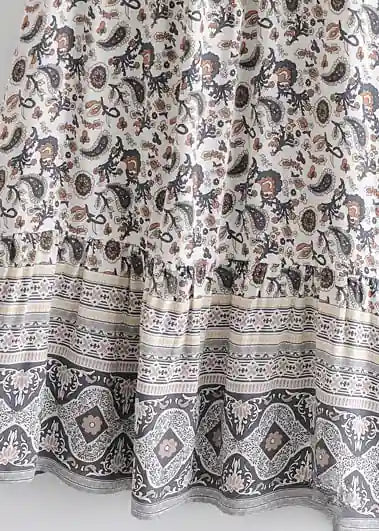 Boho maxi skirts with pattern, pompom cord