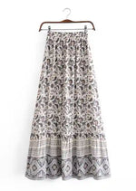 Boho maxi skirts with pattern, pompom cord