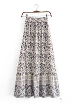 Boho maxi skirts with pattern, pompom cord