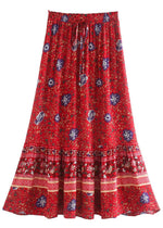Boho mid-length Slared skirt with floral pattern