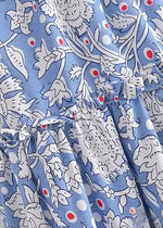 Boho mini wrap skirt, sky blue floral pattern with pompom