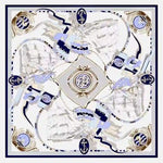 Boho retro White Scarf with blue and gold print