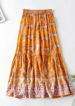 Boho ruffled maxi Skirt in yellow orange with floral print