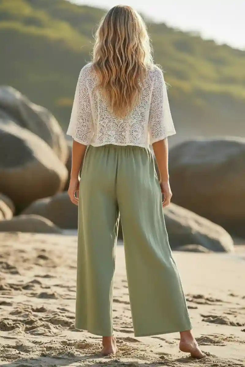 Butterfly Embroidery Boho Wide Leg Pants