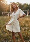Button through Boho Mini Dress in White