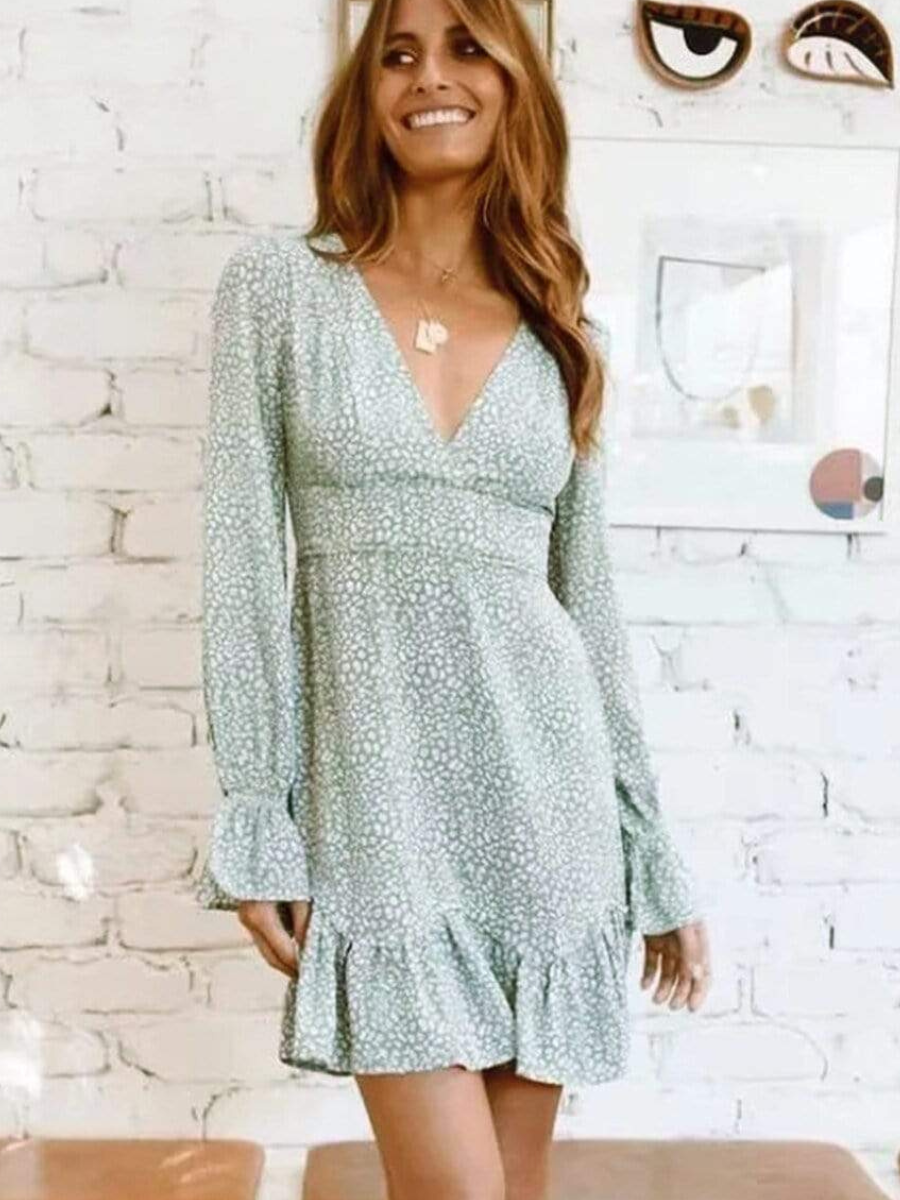 Chic Hippie Mini Dress in Pastel Green