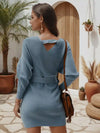 Chic Light Blue Knit Wrap Mini Dress
