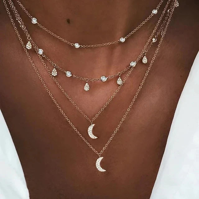 Boho Gold Necklaces Set Lunar