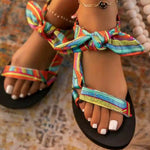 Colorful Boho Flat Sandals with Bow