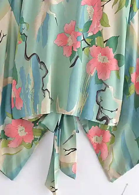Cropped Boho Kimono Green Floral