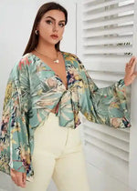 Cropped Floral Boho Kimono with Sash tie
