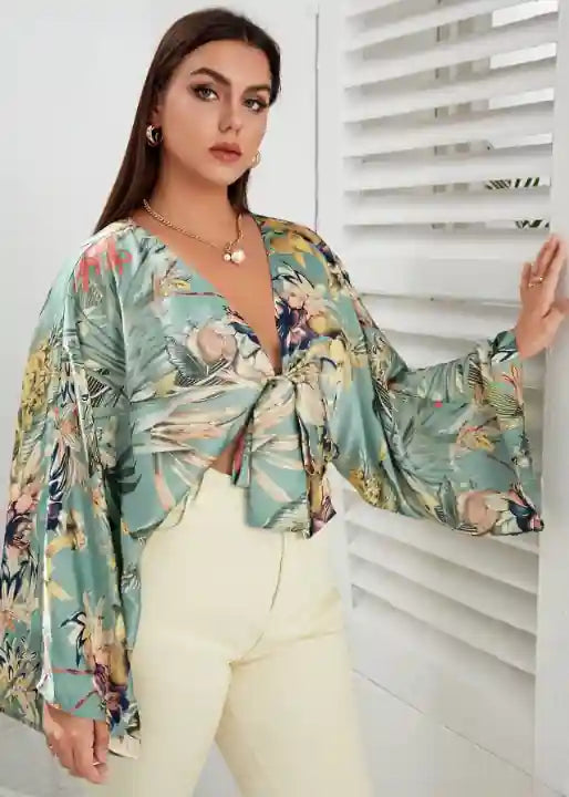 Cropped Floral Boho Kimono with Sash tie