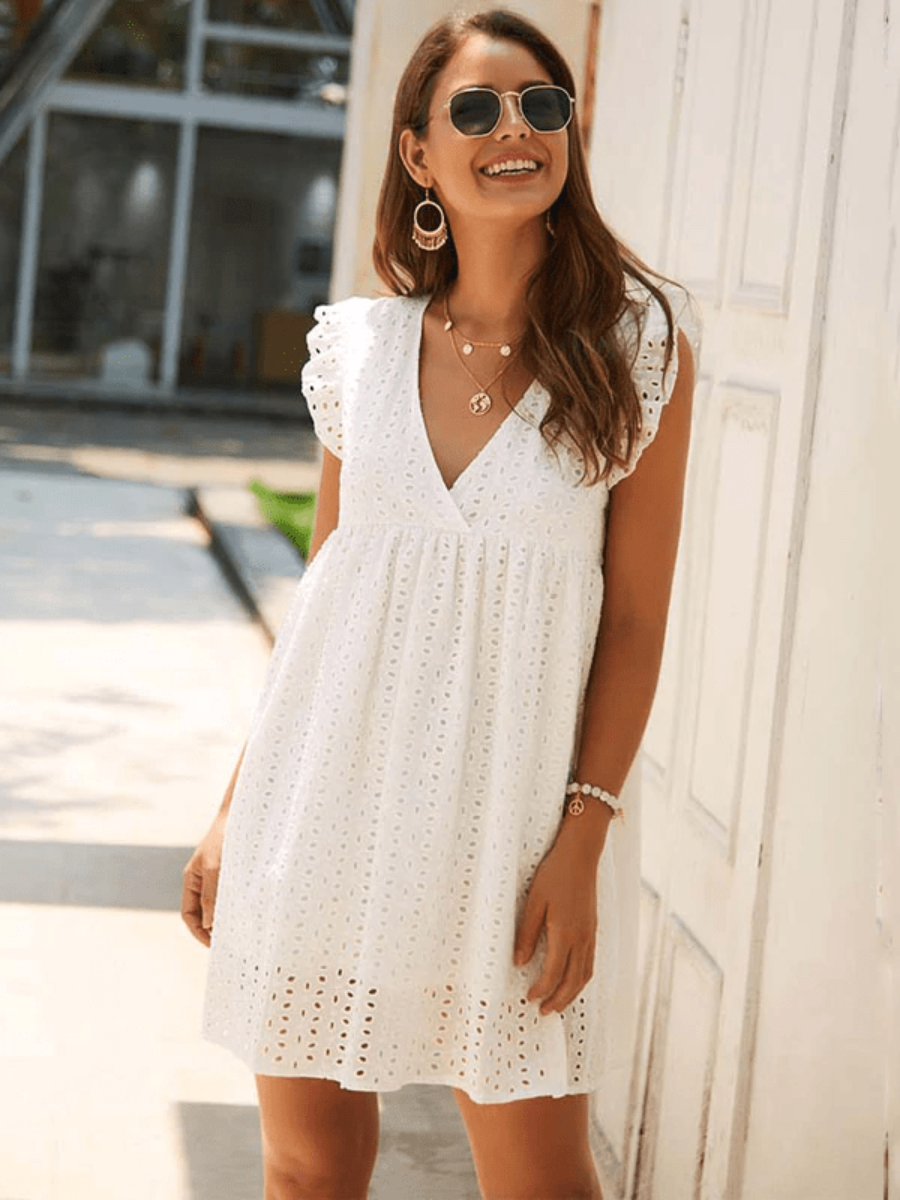 White Boho Mini Dress with embroideries