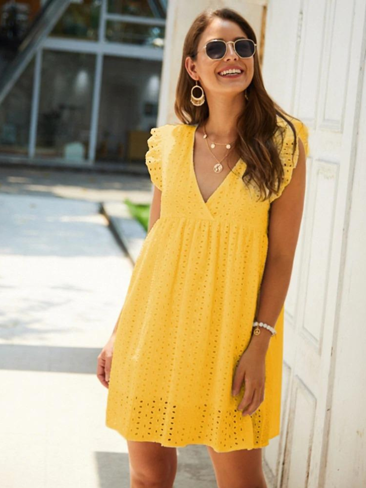 YELLOW BOHO MINI DRESS WITH EMBROIDERIES