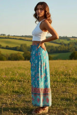 Elastic Waist A-Line Boho Maxi Skirt