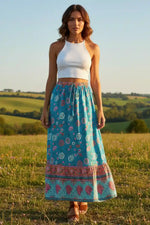 Elastic Waist A-Line Boho Maxi Skirt
