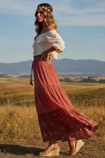 Elastic Waist Boho Maxi Skirt