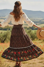 Elastic Waist Boho Maxi Skirt