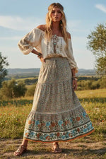 Elastic Waist Boho Maxi Skirt