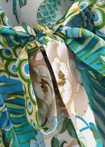 Elegant Blue Boho Floral Kimono Peacock Print