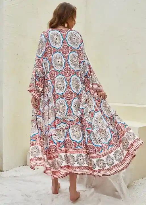 Elegant Boho Flared Kimono Tribal Print