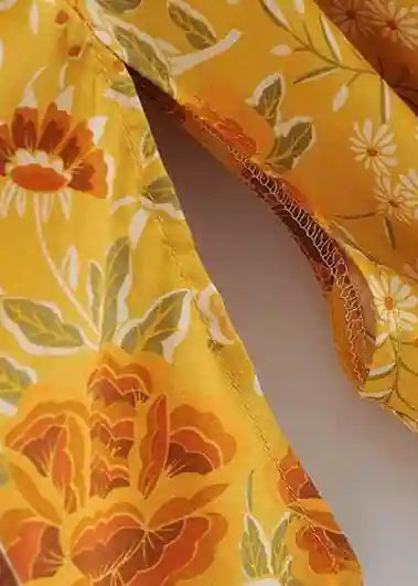 Elegant Yellow Floral Long Boho Kimono