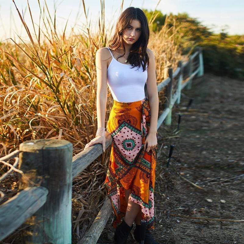 Ethnic Asymmetrical Orange Skirt
