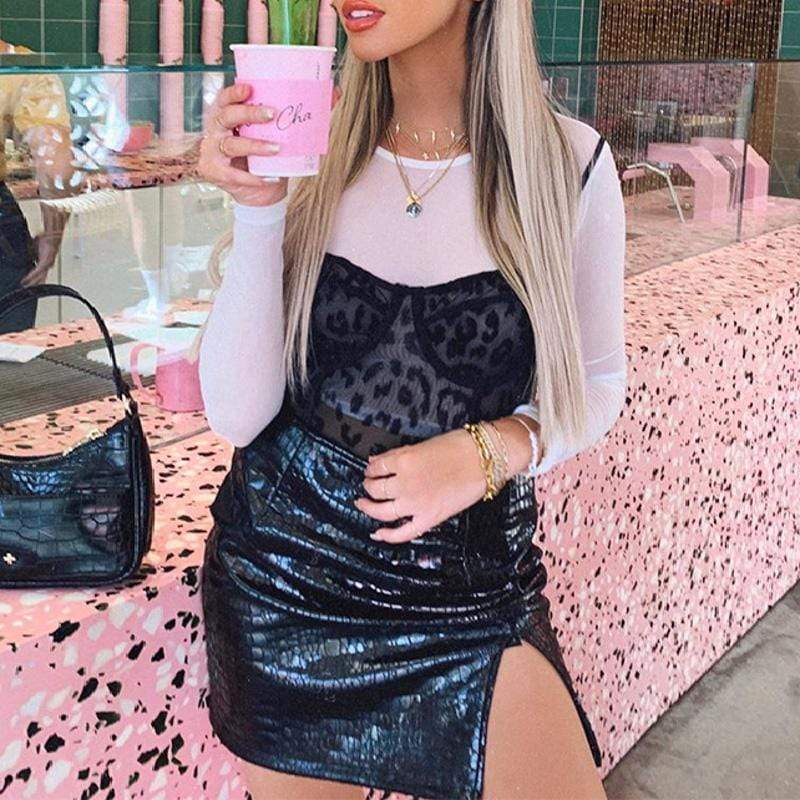 Faux Leather Croc Print Mini Skirt