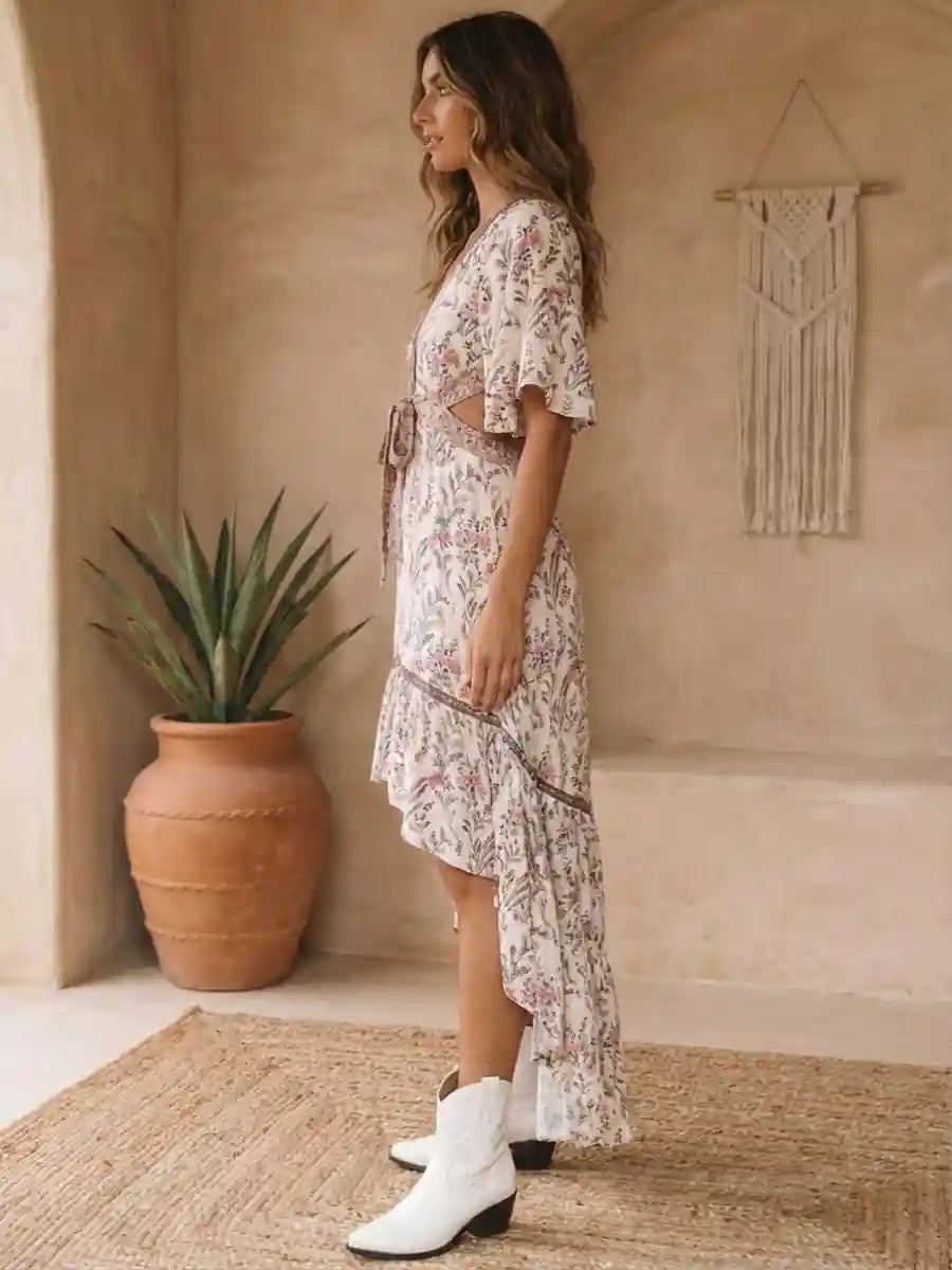 boho white floral dress Beautiful in White Flowered Lace Wedding Dress