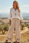 Floral Embroidery Boho Wide Leg Pants