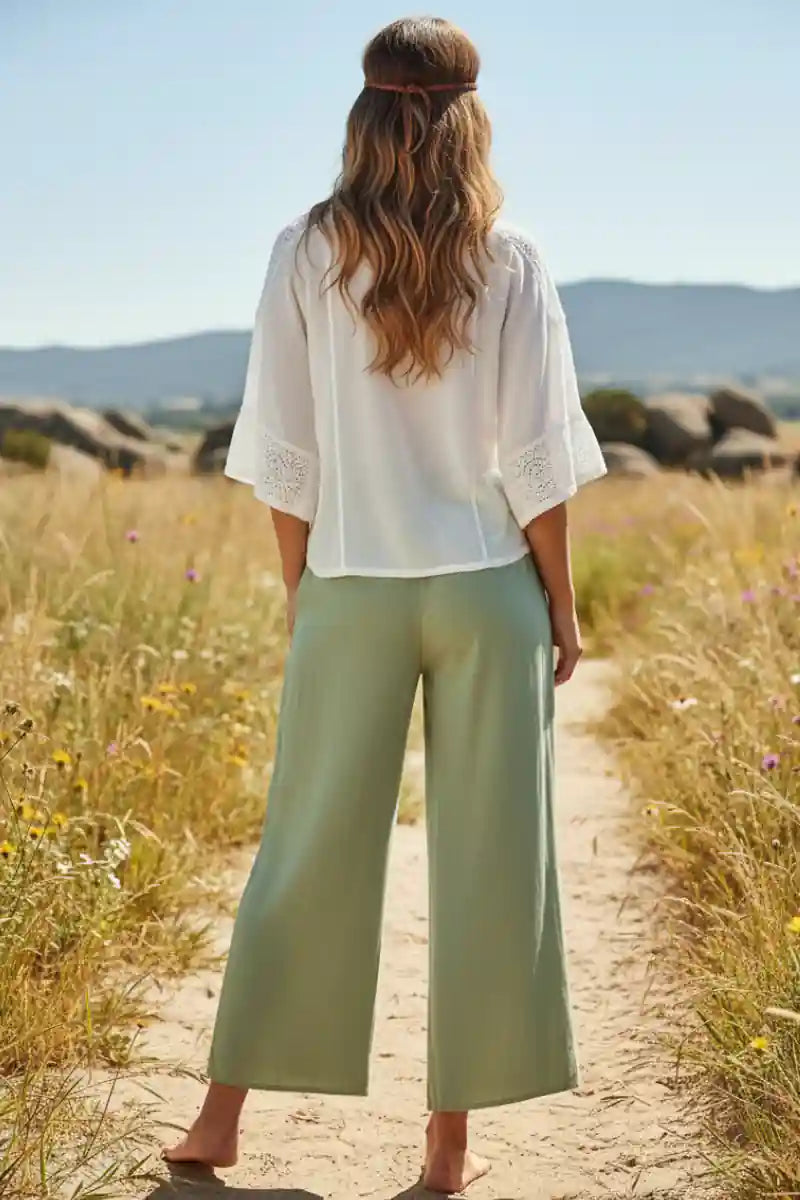 Floral Embroidery Boho Wide Leg Pants