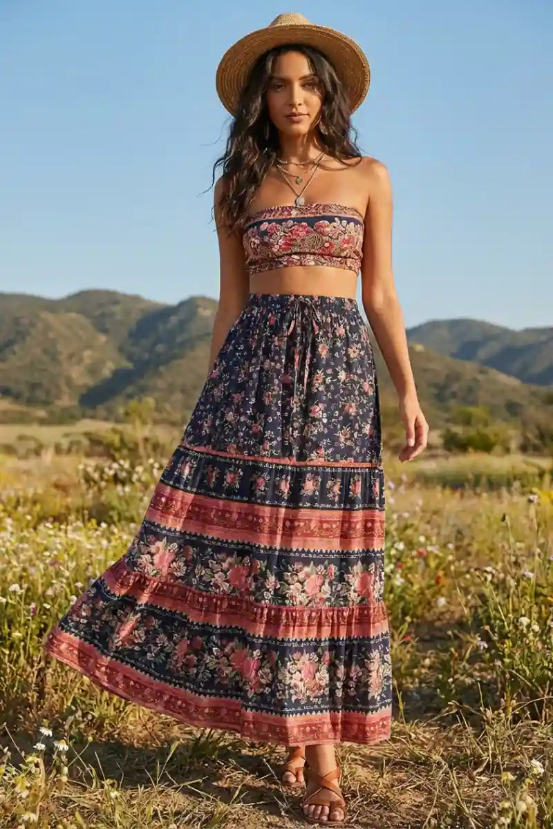 Floral Print Bohemian Long Skirt