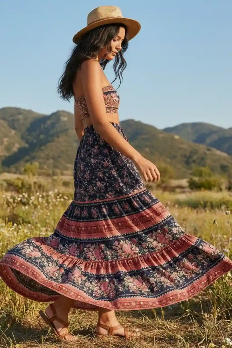 Floral Print Bohemian Long Skirt