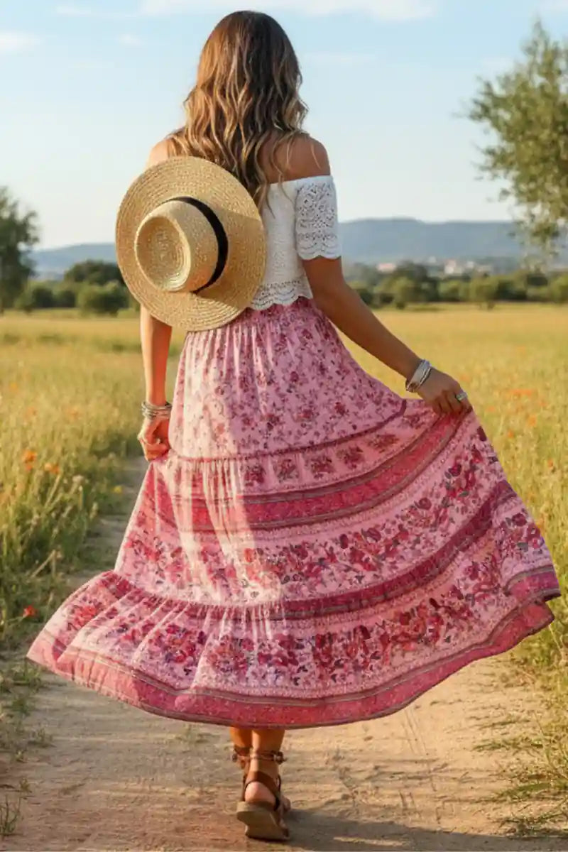 Floral Print Bohemian Long Skirt