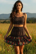 Floral Print Bohemian Two Piece Skirt
