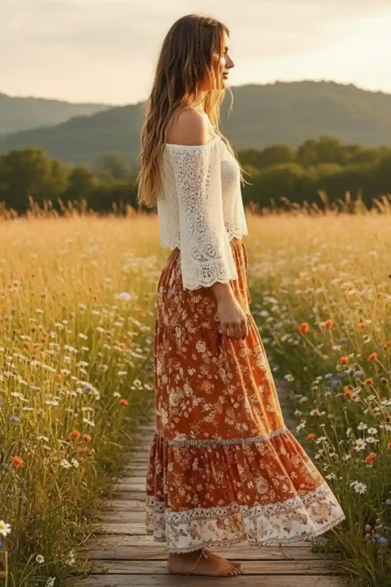 Floral Print Summer Boho Maxi Skirt