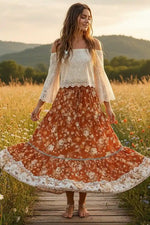 Floral Print Summer Boho Maxi Skirt