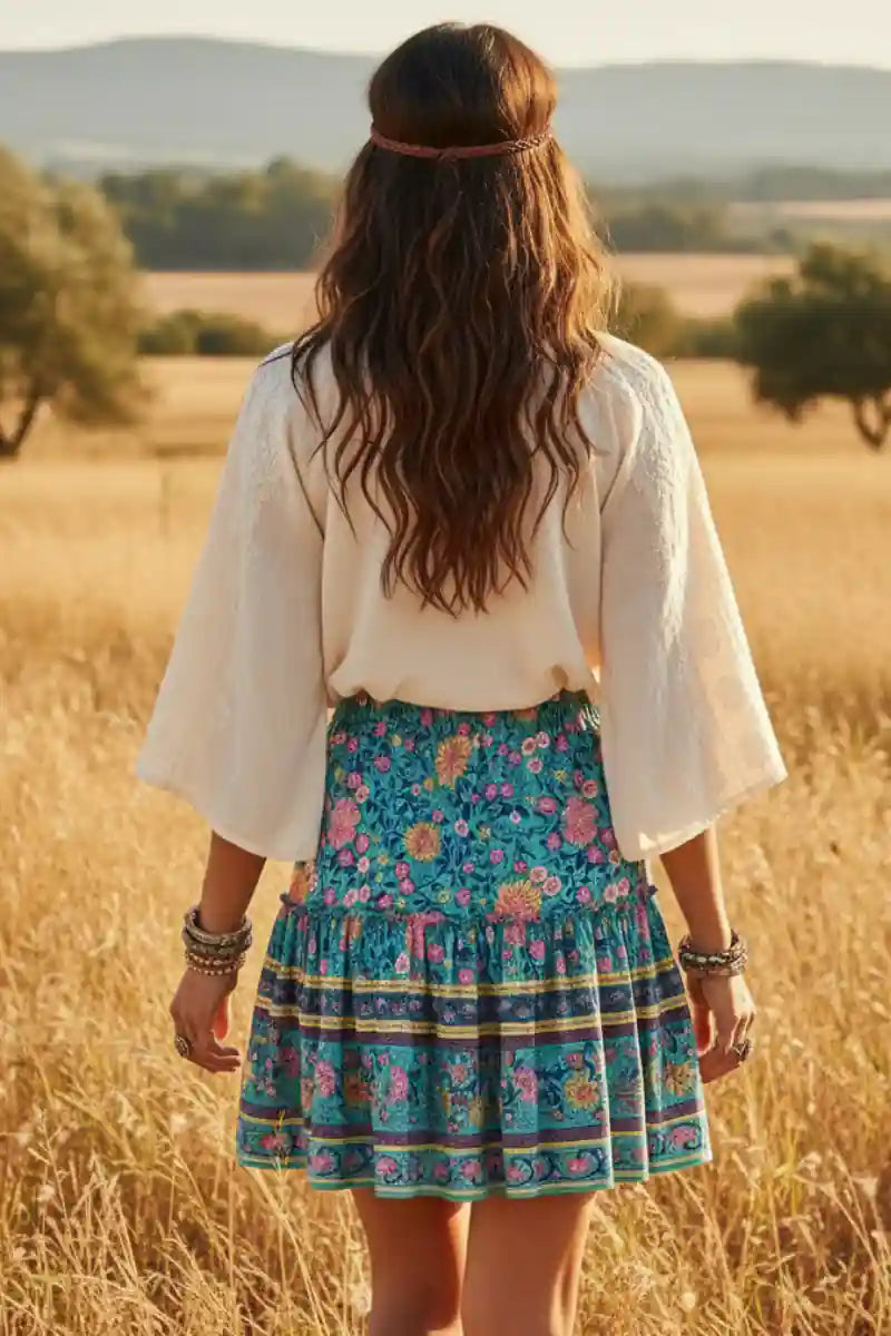 Floral Printed Boho Mini Skirt