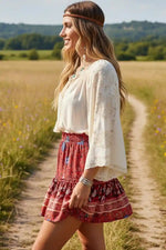 Floral Printed Boho Mini Skirt