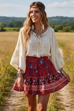 Floral Printed Boho Mini Skirt