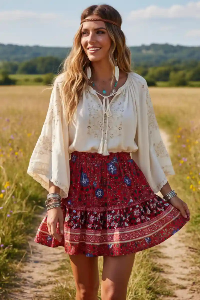 Floral Printed Boho Mini Skirt