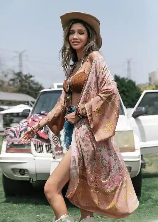 Floral Trendy Boho Pink Kimono